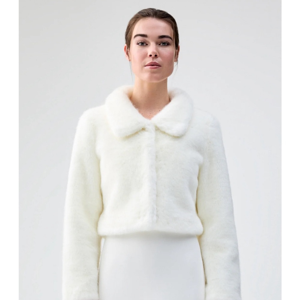 Unreal Fur Tirage White Faux Fur Cropped Jacket (S)